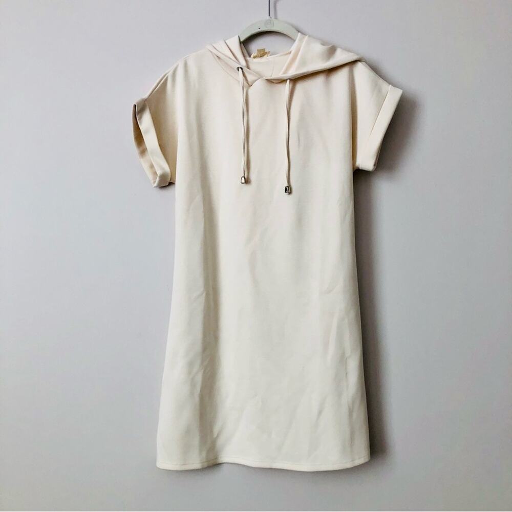 Artelier Nicole Miller Casual Shirt Hooded Cream Mini Dress Women’s Size S NWOT - Picture 9 of 9